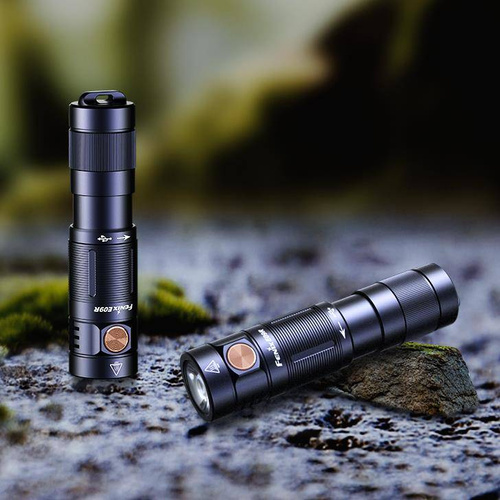 Fenix - Wiederaufladbare LED Taschenlampe E09R - Schlüsselanhänger -600 Lumen - Schwarz - 039-485