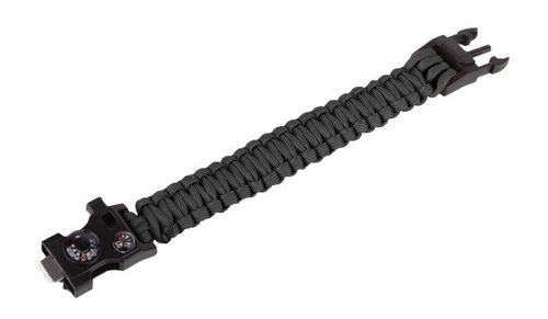 101 Inc. - Paracord Survival Armband mit Kompass, Thermometer, Pfeiffe und Anzünder - 9" - Schwarz - JYFPB02