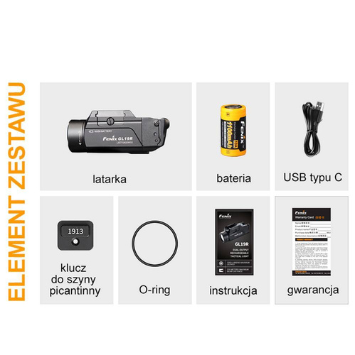 Fenix - Taktische LED-Taschenlampe für Handfeuerwaffen - 1200 Lumen - Picatinny - 1100 mAh - GL19R