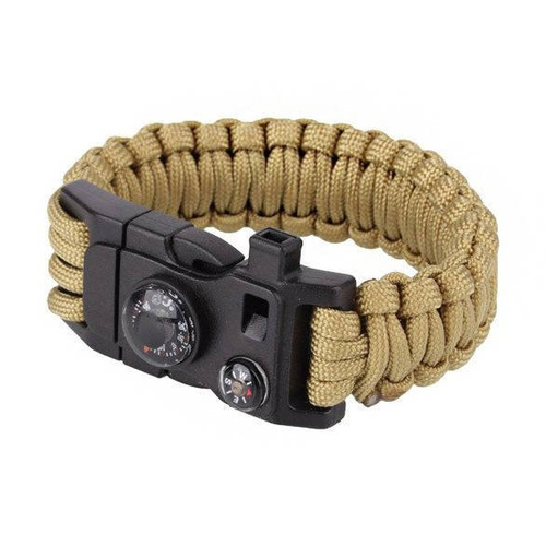 101 Inc. - Paracord Survival Armband mit Kompass, Thermometer, Pfeiffe und Anzünder - 9" - Coyote - JYFPB02