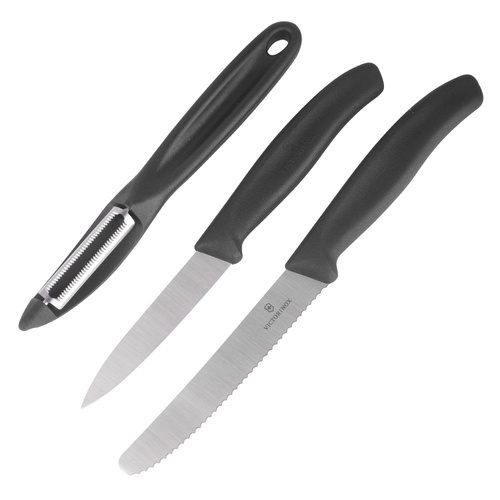 Victorinox - Küchenmesserset mit Sparschäler Swiss Classic - 3 Teile - Schwarz - 6.7113.31