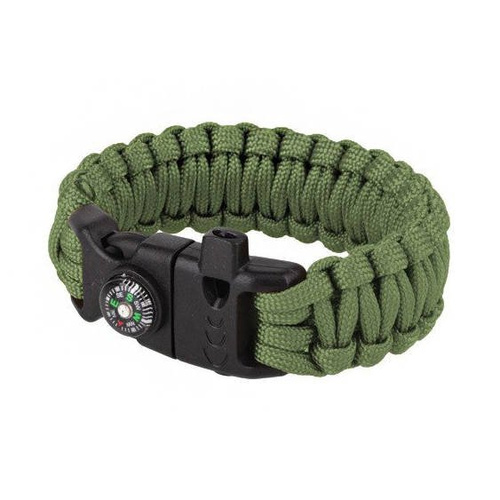 101 Inc. - Survival-Armband mit Feuerstein, Pfeife und Kompass - 8" - OD Grün - JYFPB04-ODG