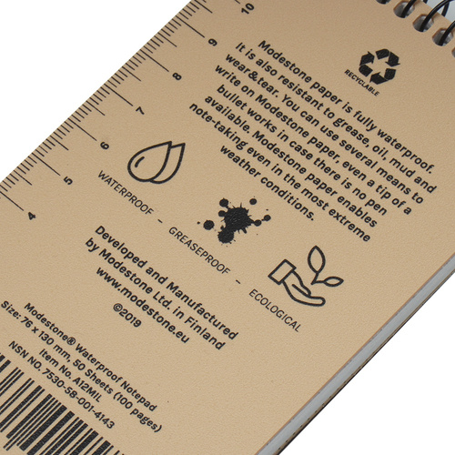 Modestone - Wasserdichtes Notizbuch - 76 x 130 mm - 50 Blatt - Tan - A12MIL