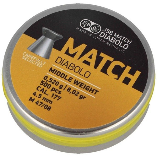 JSB - Gelbes Match Diabolo Mittelgewicht Luftgewehrkugeln - 4,52 mm - 500 Stück - 000020-500