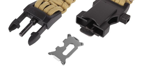 101 Inc. - Paracord Survival Armband mit Kompass, Thermometer, Pfeiffe und Anzünder - 9" - Coyote - JYFPB02