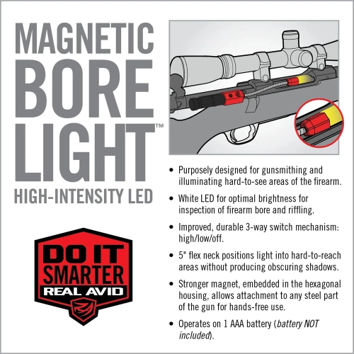 Real Avid - Magnetic Bore Light Laufreinigung Licht - 100 Lumen - Schwarz/Rot - AVBR101-B
