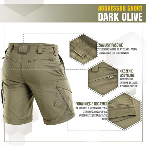 M-Tac - Aggressor Tactical Shorts - Polycotton - Rip-Stop - Dark Olive - 20018048